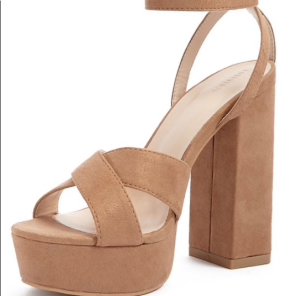 Faux suede crisscross block heels